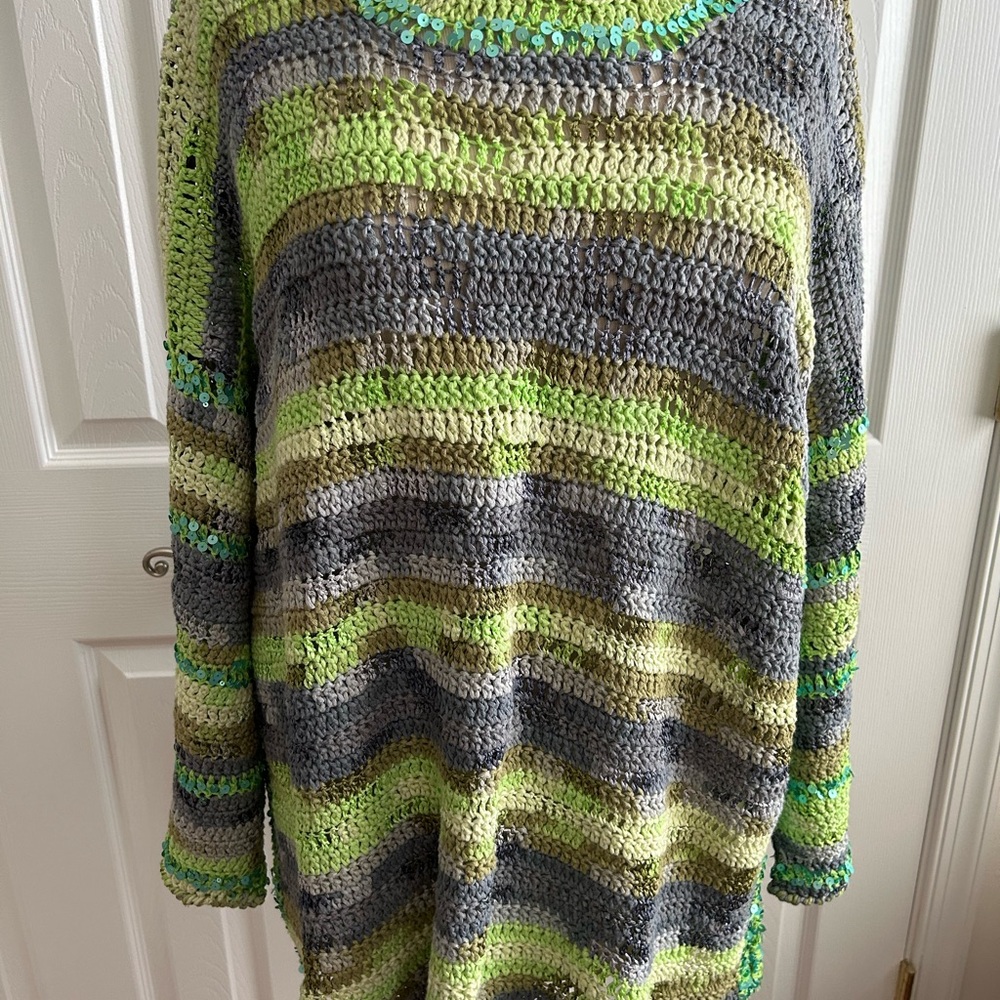 Chic Striped Gray and Green Sweater